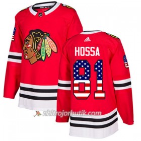 Män Ishockey Chicago Blackhawks Tröja Marian Hossa 81 Adidas 2017-2018 Röd USA Flag Fashion Authentic